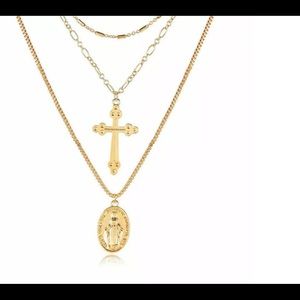 Multilayer Religious Virgin Mary Cross Necklace
